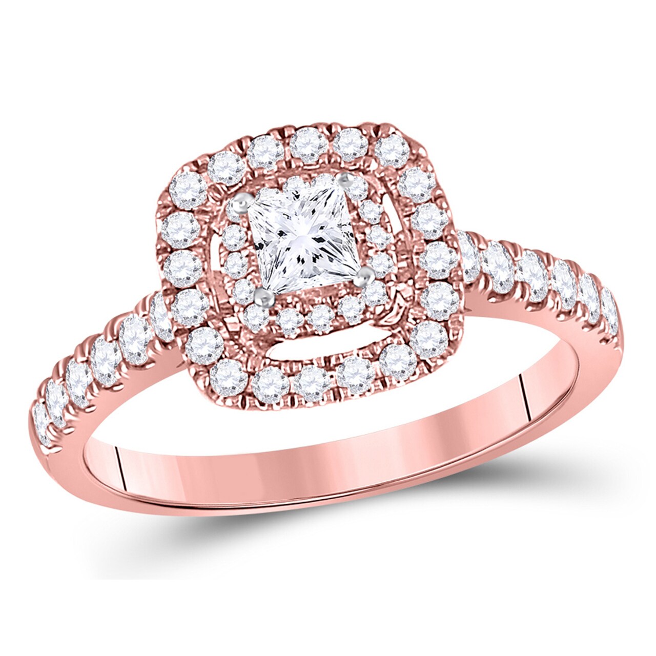 Gem And Harmony 3/4 Carat (G-H I1-I2) Princess-Cut Diamond Engagement Ring in 14K Rose Pink Gold